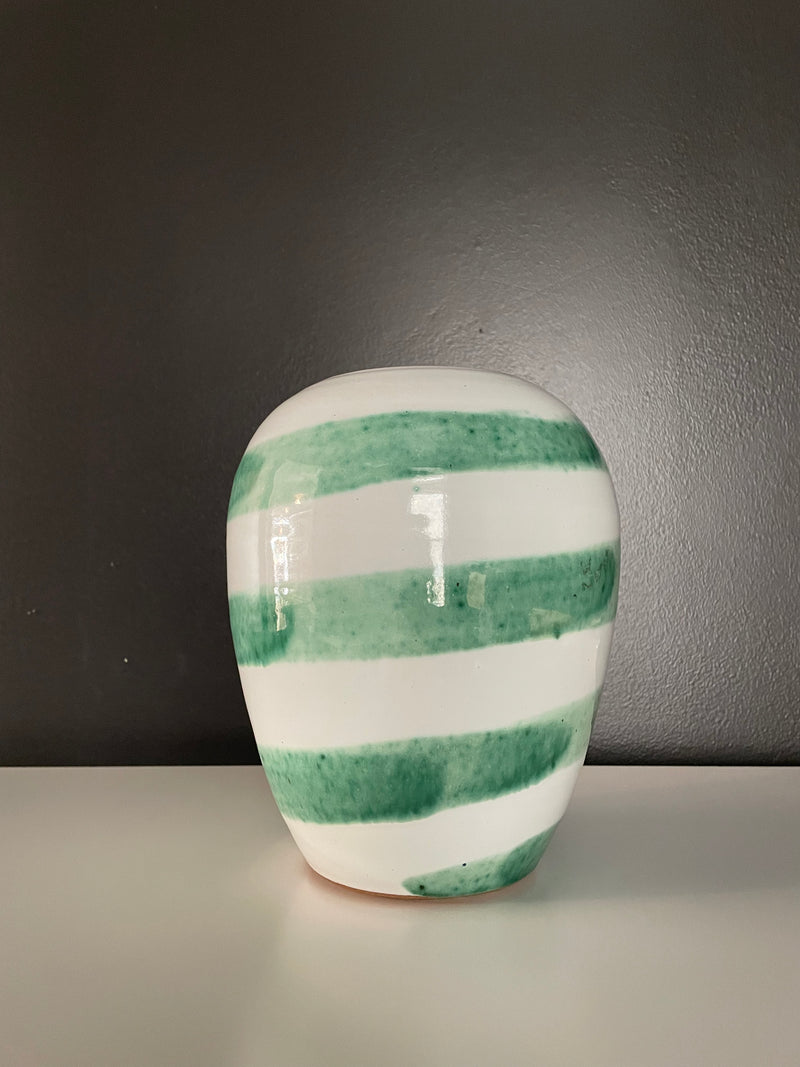 Vintage Green Stripe Ceramic Vase